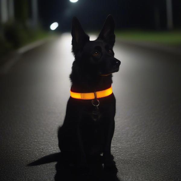 Reflective dog collar at night