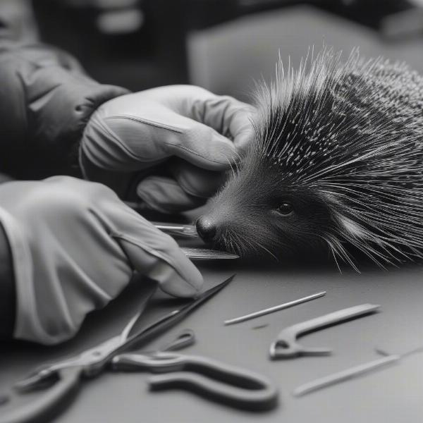 Removing Porcupine Quills from Dog