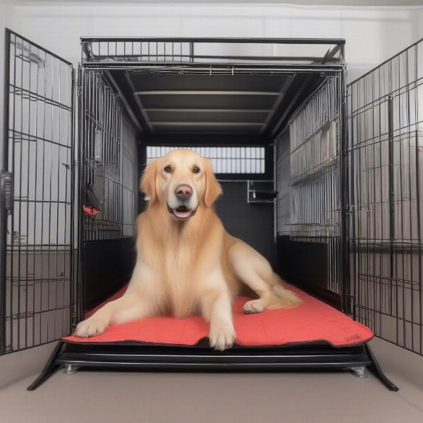 Complete retriever kennel setup with accessories