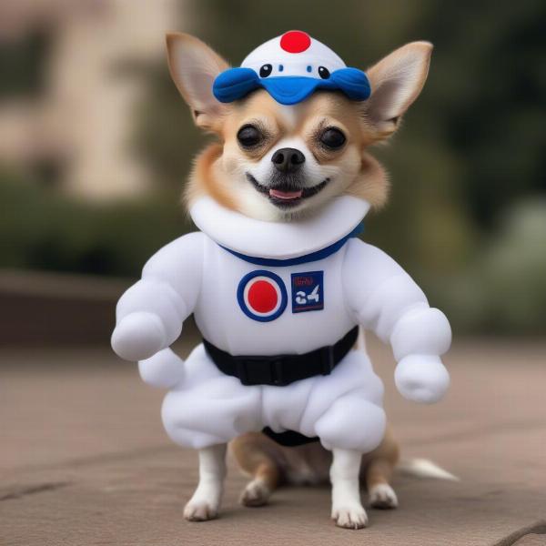 Dog Wearing a Comfortable Stay Puft Costume