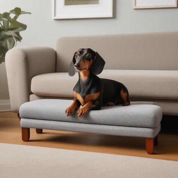 Dachshund using a dog bench