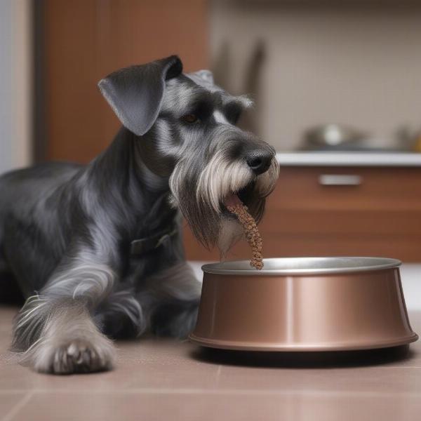 Schnauzer enjoying wet food