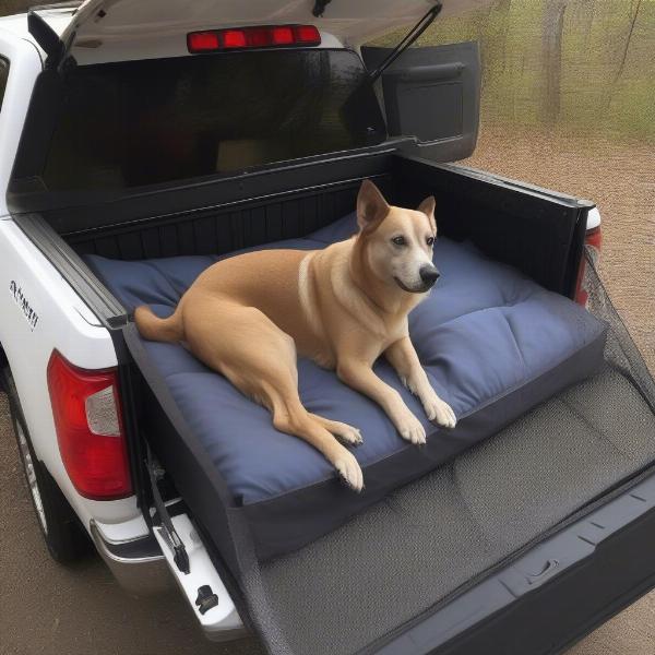 Securing the dog crate in the truck bed