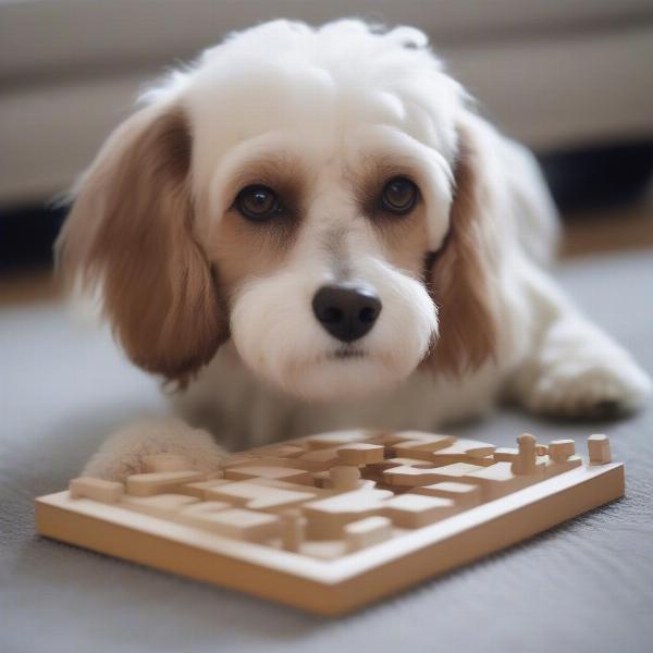 Senior Cavachon Engaging with a Puzzle Toy