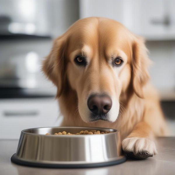 Senior dog enjoying a meal from its bowl