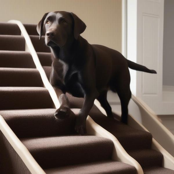 Senior Dog Using Carpeted Stairs