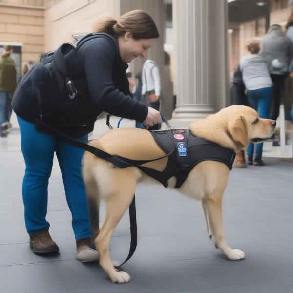 Service dog assisting its handler