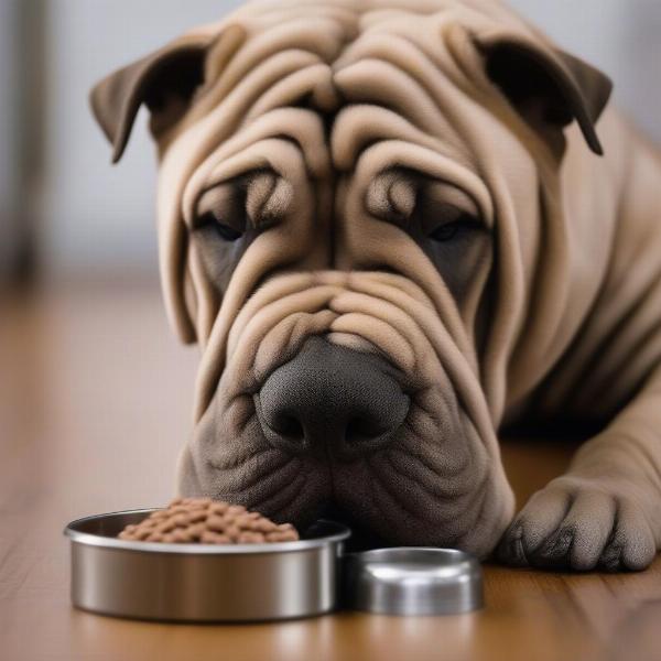 Shar Pei eating dog food