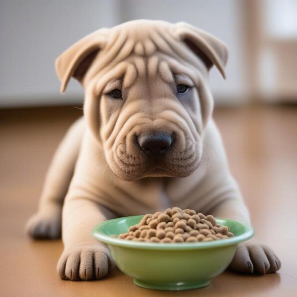 Shar-Pei puppy eating