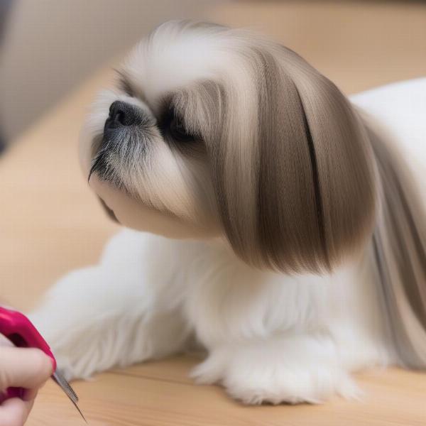 Grooming a Shih Tzu tail