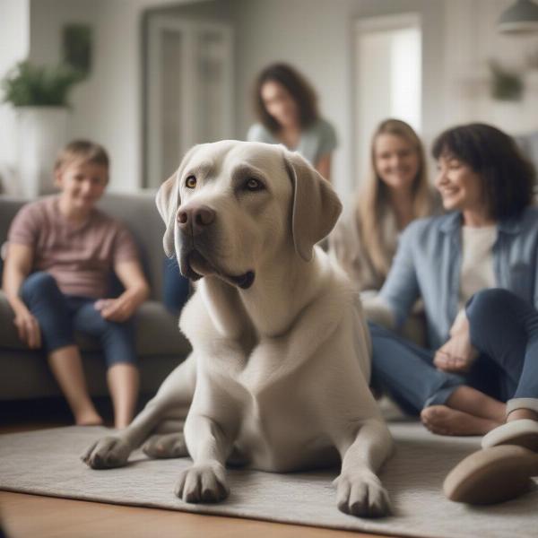 Silver Labrador Retriever with a family