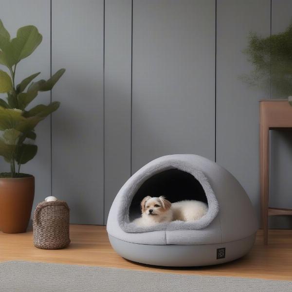 Dog sleeping peacefully in a plush pod