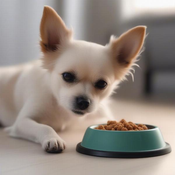 Small Dog Using a Raised Bowl