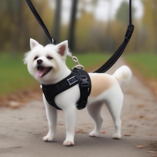 Small dog wearing a comfortable harness