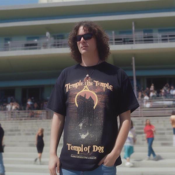 A person wearing a Temple of the Dog shirt