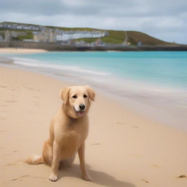 Dog-friendly beach in St Ives, Cornwall, with golden sand and turquoise waters.