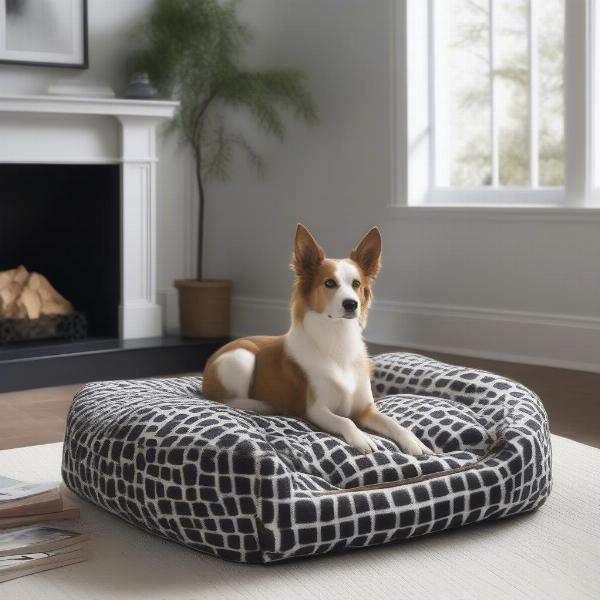 Stylish Black and White Dog Bed in a Living Room