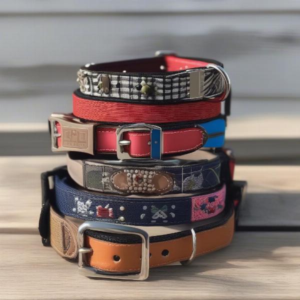 Stylish dog collars for male dogs with different patterns and embellishments.