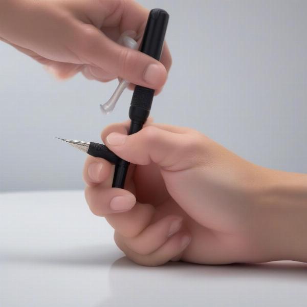 Styptic pen being used to stop bleeding from a dog's nail