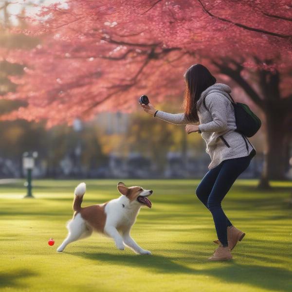 Taking photos of dog playing