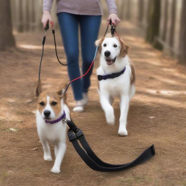 Tangle-free dog leash for two dogs