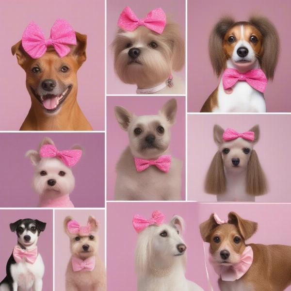 Styling a dog's hair with a pink bow