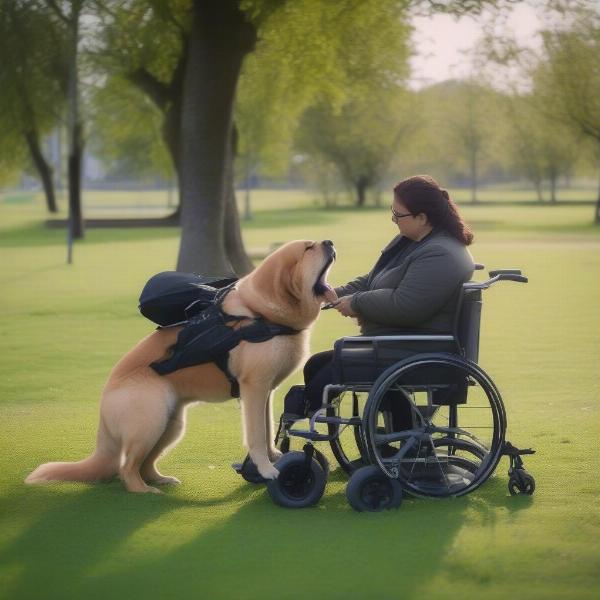 Dog getting used to their wheelchair