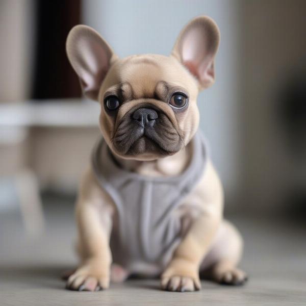 Teacup Frenchie sitting and looking at the camera