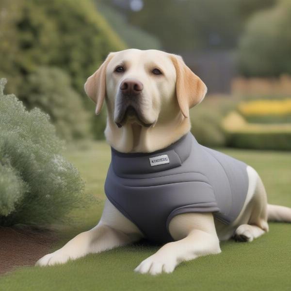 Dog wearing a thundershirt in the UK