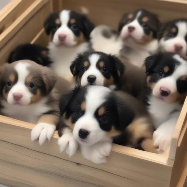 Toy Aussie puppies with their mother