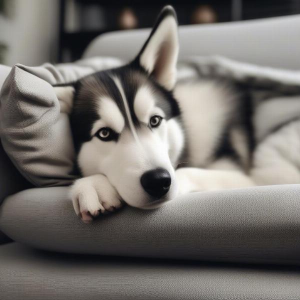 Toy Husky cuddling with its owner