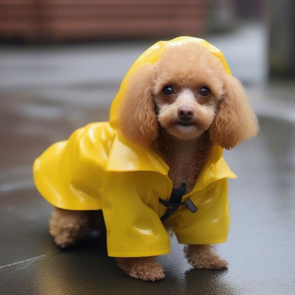 Toy Poodle Wearing a Raincoat