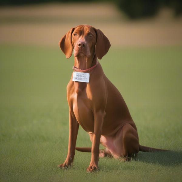 Traditional Hungarian Dog Names: Vizsla with name tag