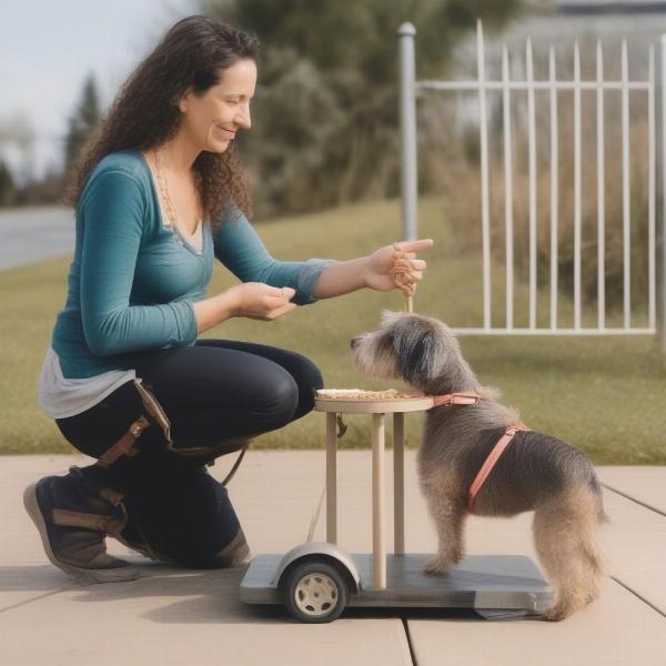 Training a dog to use trailer hitch steps with positive reinforcement