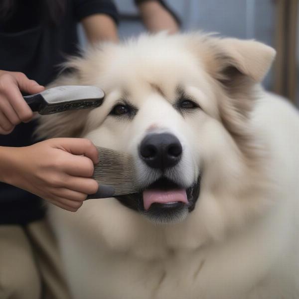 Turkish Boz Shepherd Dog being groomed