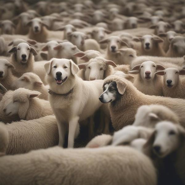 Turkish Boz Shepherd Dog with a Flock of Sheep