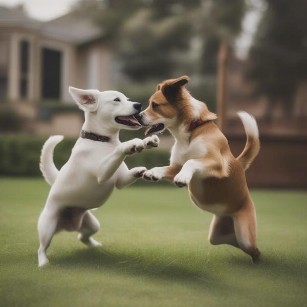 Two Dogs Playing Together Peacefully