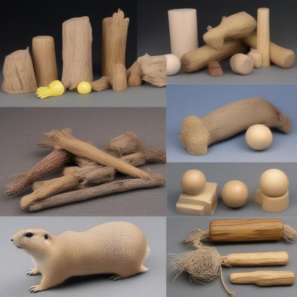 A variety of safe chew toys for prairie dogs.