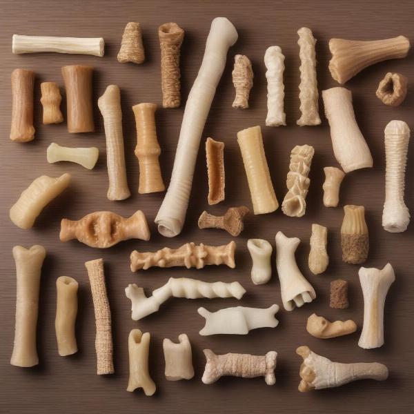 Different sizes and types of trachea dog chews