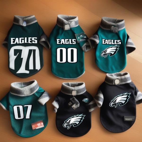 Different styles of Philadelphia Eagles dog jerseys