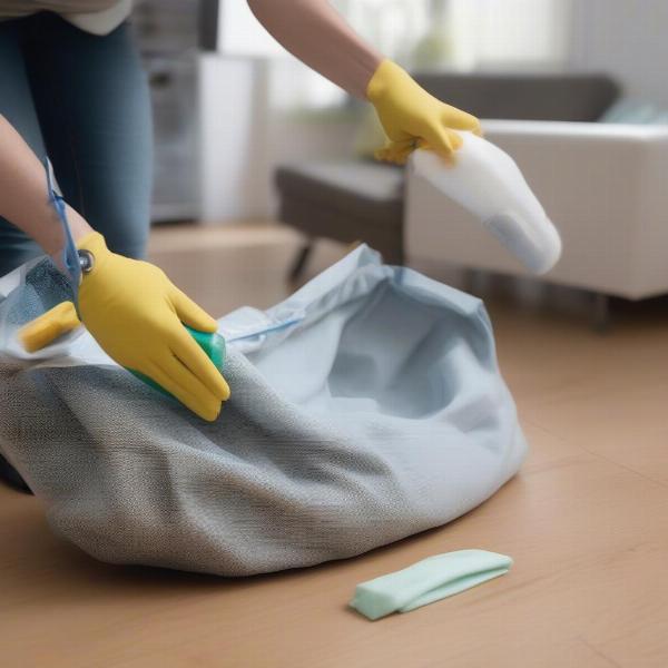 Cleaning a small dog carrier bag