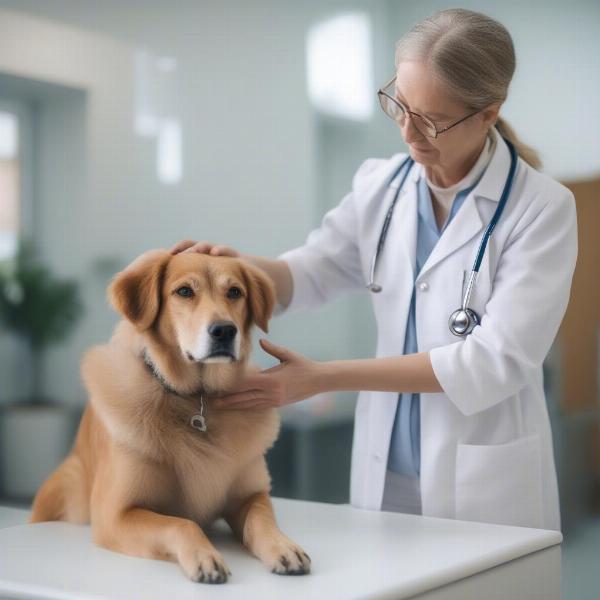 Veterinarian checking a senior dog