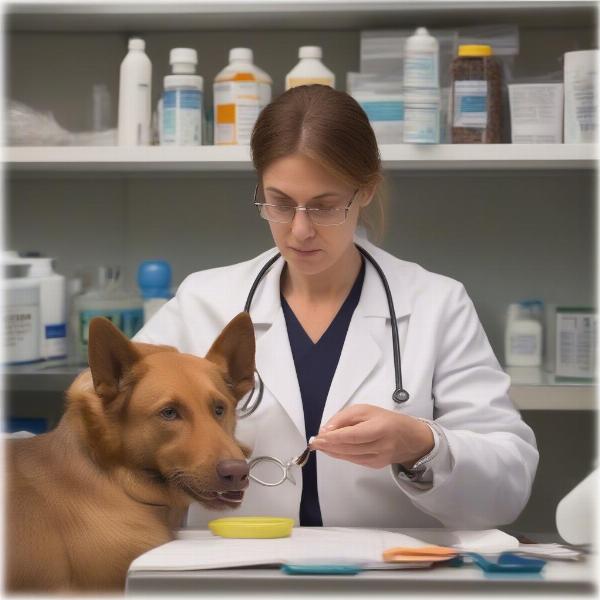 Veterinarian examining a dog