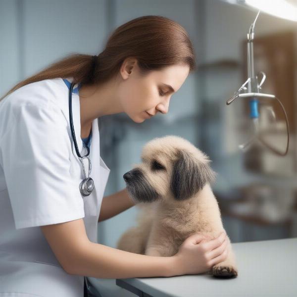 Veterinarian examining a dog for infection