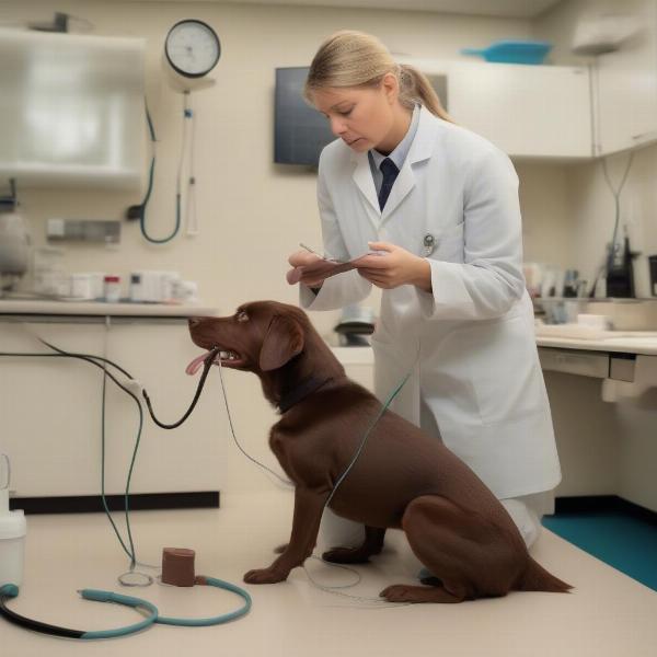 Vet Examining Dog After Chocolate Ingestion