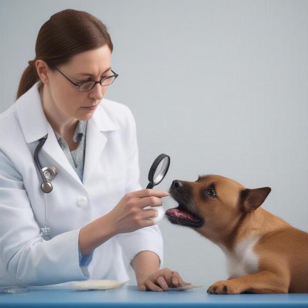 Veterinarian checking a dog for potential turkey allergies