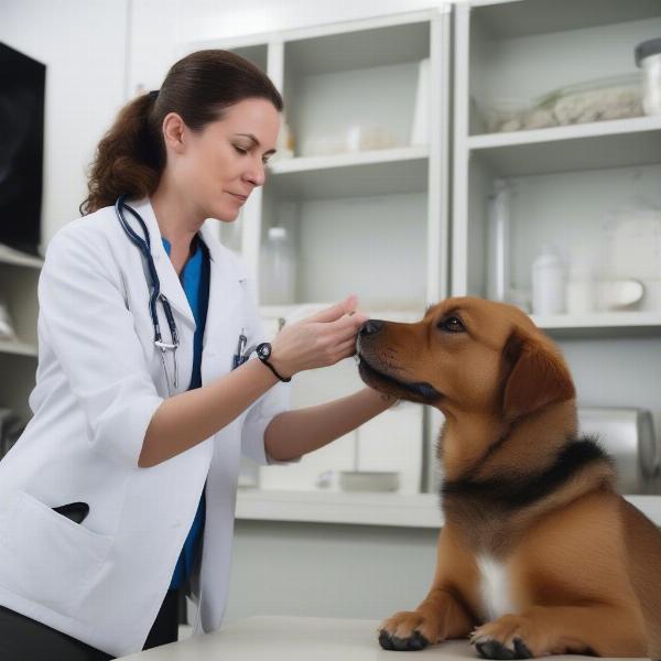 Veterinarian Examining a Dog During a Nutrition Consultation