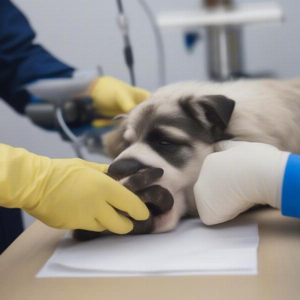 Vet Examining a Dog's Paw