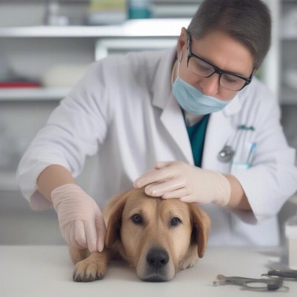 Vet Examining Dog Skin