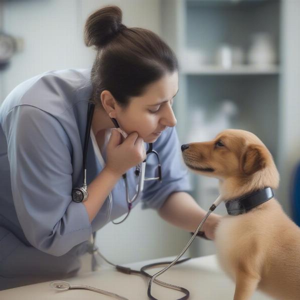 Vet Examining a Dog with Breathing Problems